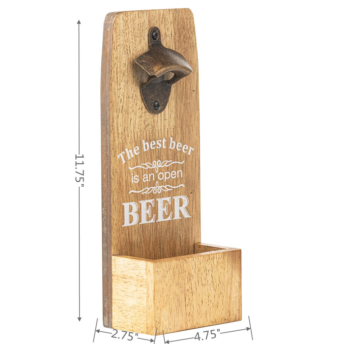 Guruitone Wall Mounted Beer Bottle Opener,Vintage Wooden Beer Opener with Cap Catcher,The Best Beer is an Open Themed Opener