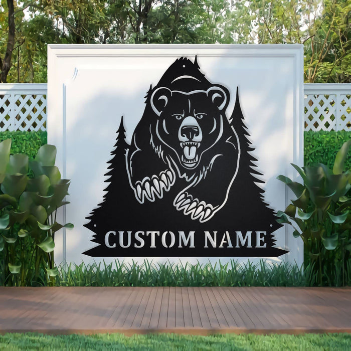 Jmyylaru Custom Bear Mountain Metal Wall Art, Personalized Last Name Sign Decoration for Room Bear Home Decor Man Cave Decor