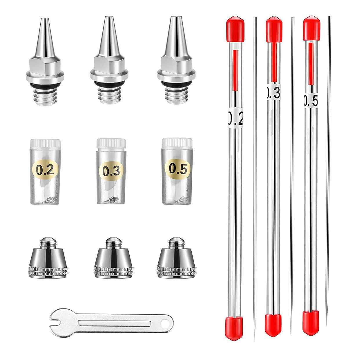 HUBEST 10 pcs Replacement Parts Kit with 0.2/0.3/0.5 mm Airbrush Nozzl —  CHIMIYA
