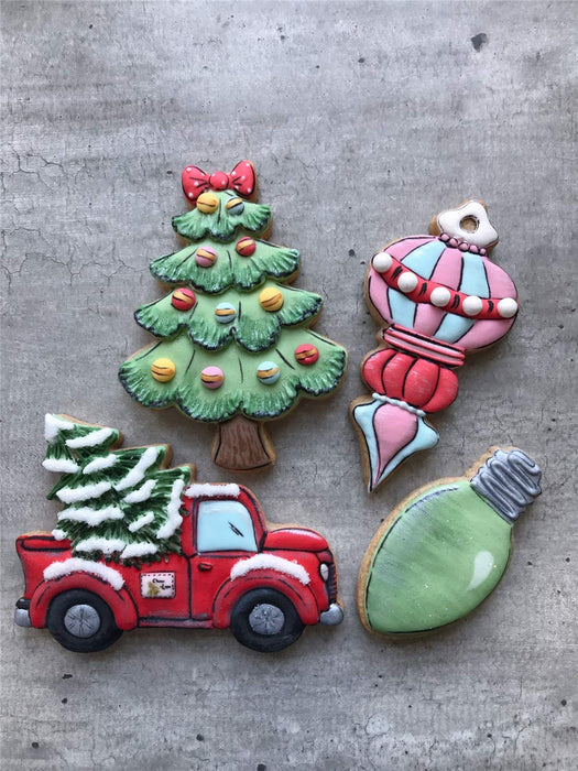 LILIAO Christmas Cookie Cutter Set - 4 Piece - Pickup Truck with Christmas Tree, Christmas Tree with Bow, Light Bulb