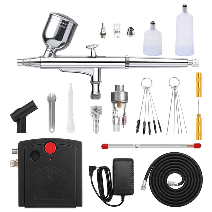 0.3mm Airbrush kit with Auto On/Off Air Compressor,Replaceable 0.4mm Nozzle Cap Needle 6cc 20cc 40cc Cup Gravity Feed Airbrush Set for Painting,Model Making and More(0 to 25 psi)