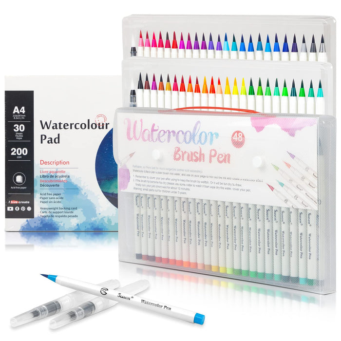 SAIVEN 50 Watercolor Brush Pens, Real Brush Pens, for Artists and