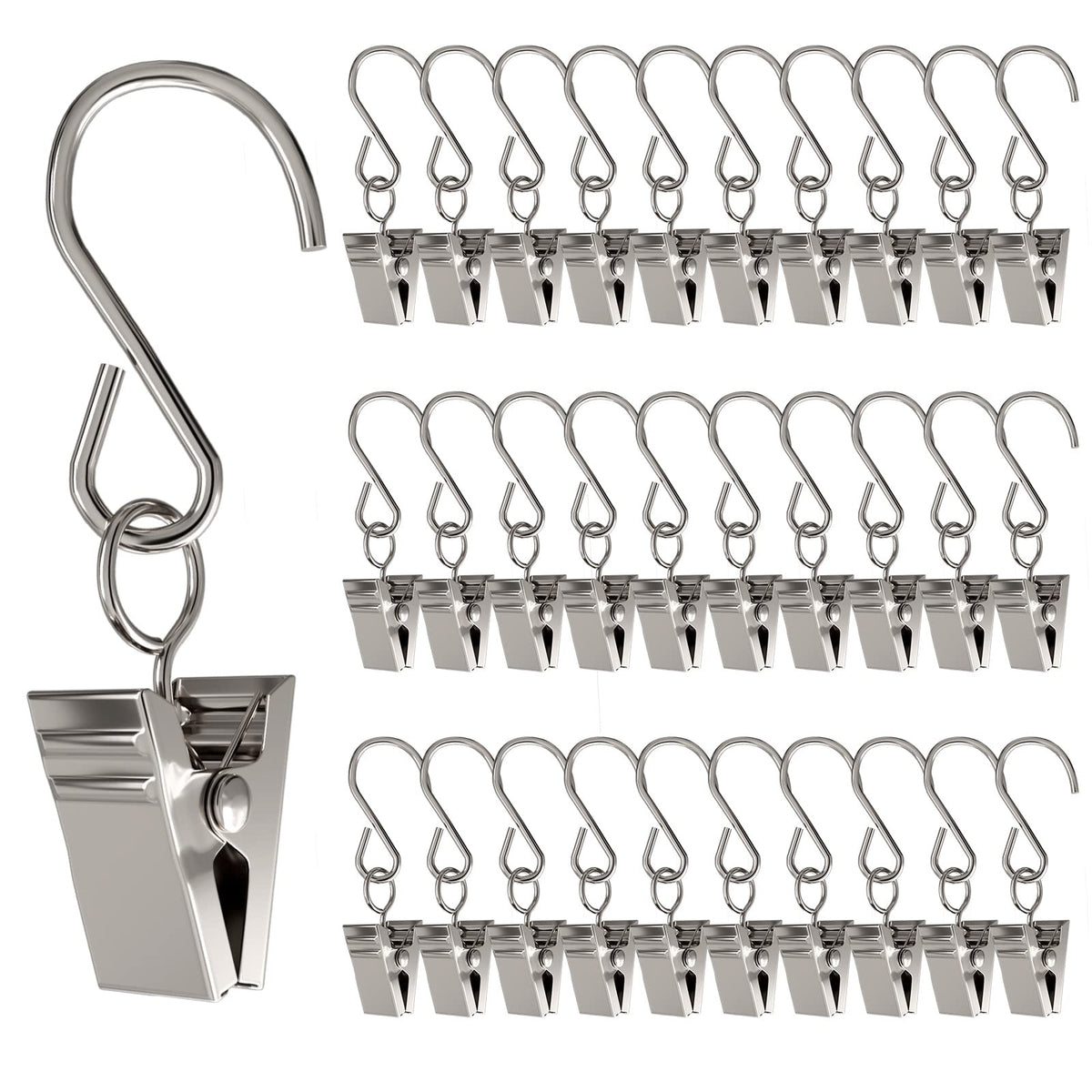 60PCS Curtain Clips with S Hooks for Hanging Party String Lights