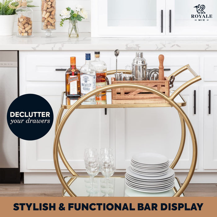 Mixology Bartenders Kit with Wooden Stand - Great Housewarming -12 Piece Bar Tools Set with Cocktail Kit Cards - Premium Bartendersdin