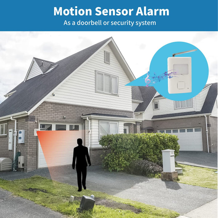 Driveway Alarm Wireless Outside, Motion Dog Barking Alarm 1000 FT Range Extra Loud Chimes Home Security Alarm System Protect Indoor Property (1Sensor + 2Receiver)