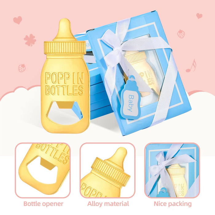 50 Pieces Baby Shower Bottle Openers with 50 Packs Baby Shower Party Box to Guests for Baby Boy Shower Favors，Cute Poppin Bottle