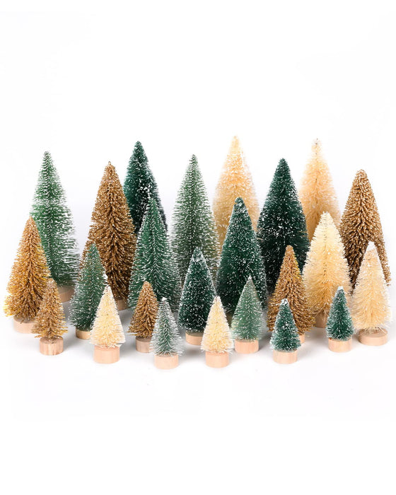 DDHS 24PCS Artificial Mini Christmas Trees, Upgraded 4Color Bottle Brush Christmas Tree with Wooden Base, Artificial Frosted Sisal Christmas Tree Furniture Desktop Decoration Winter Crafts Ornaments