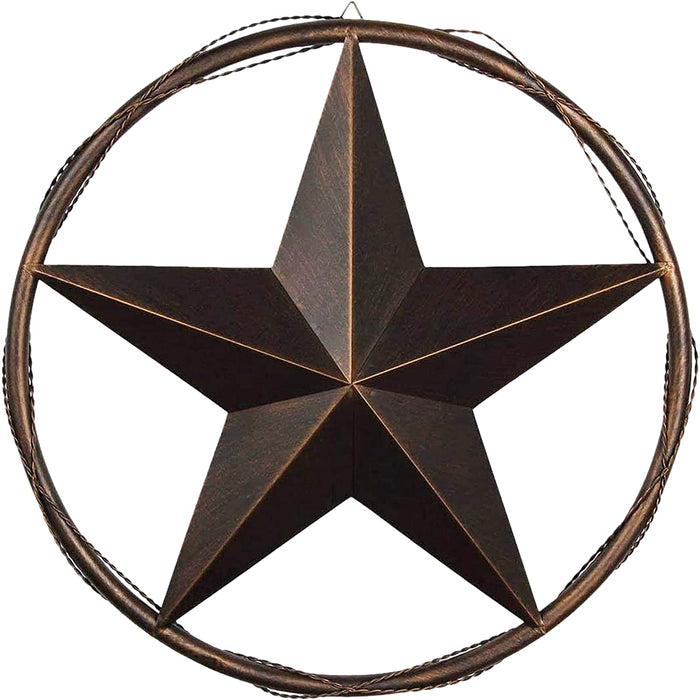 Urbalabs Metal Barn Star Western Decor Cast Wire Rope Circle Ring Rustic Wall Decor Texas Lone Star Bronze Brown Finish Metal