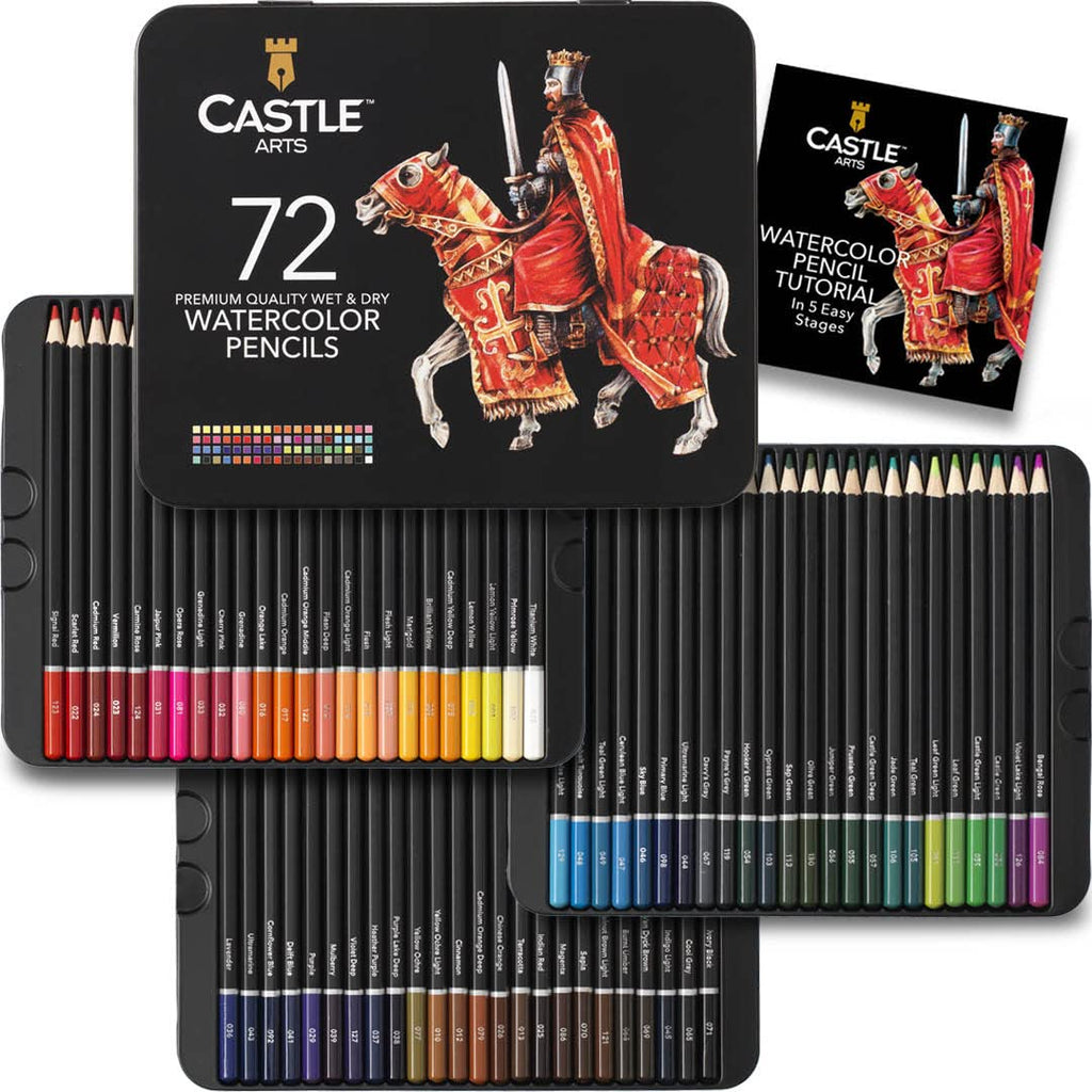  Castle Art Supplies 48 Piece Pasteltint Tin Colored Pencils  Set, Quality Colors in Softer, Sumptuous Tones, For Professional and  Adult Artists