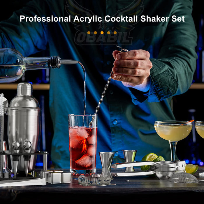Cocktail Shaker Set, 23-Piece Boston Stainless Steel Bartender Kit with  Acrylic Stand & Cocktail Recipes Booklet, Professional Bar Tools for Drink