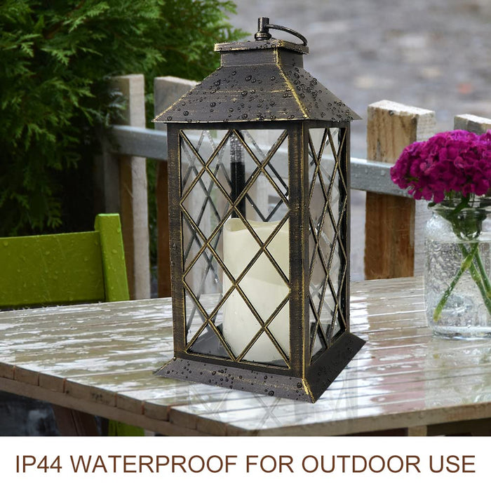 2 Pack Decorative Lanterns,Vintage Lanterns Battery Power LED Outdoor  Waterproof, Hanging Operated Flickering Flame Lantern with Two Modes Lights  for