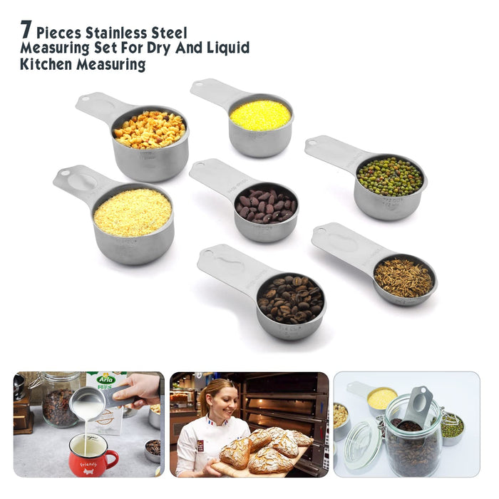 Stainless Steel Measuring Cups Set of 7 Heavy Duty Stackable Metal