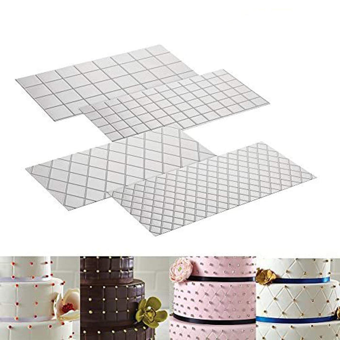 Cake Fondant Impression Mat Mold Diamond Quilted Grid Texture Embossed Lace Embossing Mat Cake Decorating Supplies for Cupcake Wedding Cake Decoration Tools(Set of 4）
