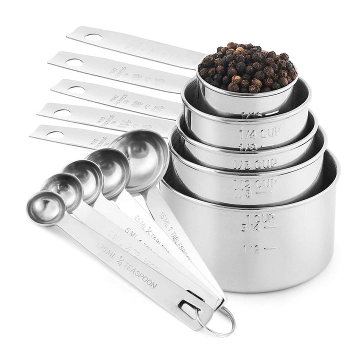 11Pcs Stainless Steel Measuring Cups and Spoons Set, Stackable Metal  Measure Cup, Widely Used Kitchen Dry Food, Cooking Baking Measurements  (Kitchen