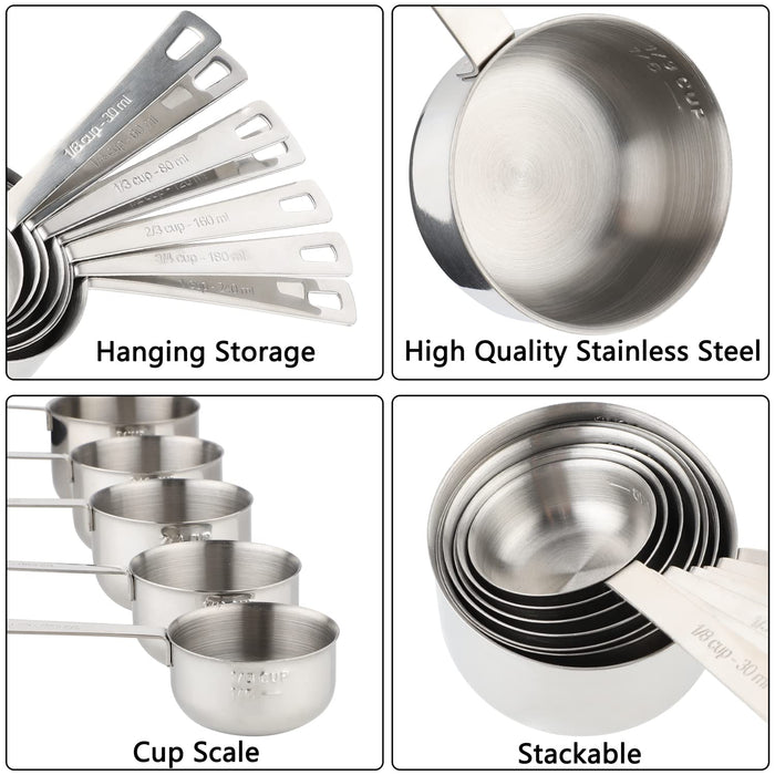 Stainless Steel Measuring Cups Set of 7 Heavy Duty Stackable Metal Mea —  CHIMIYA