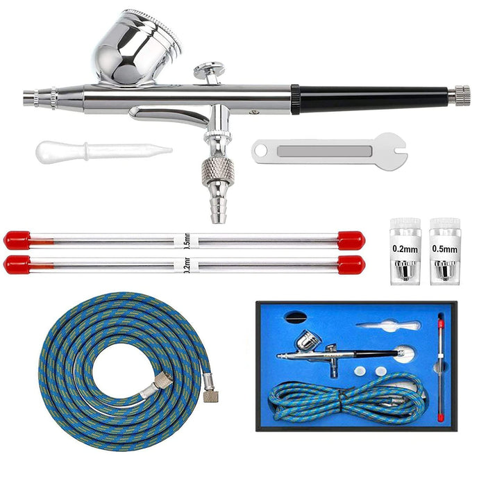 RJ-Global Double Action Airbrush Kit Air Brush Spray Paint Tool with 0.3mm/0.2mm