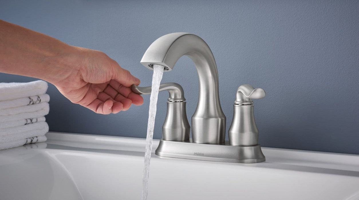 Moen Hamden Spot Resist Brushed Nickel Two-Handle 4-inch Centerset Bathroom Faucet, 84300SRN