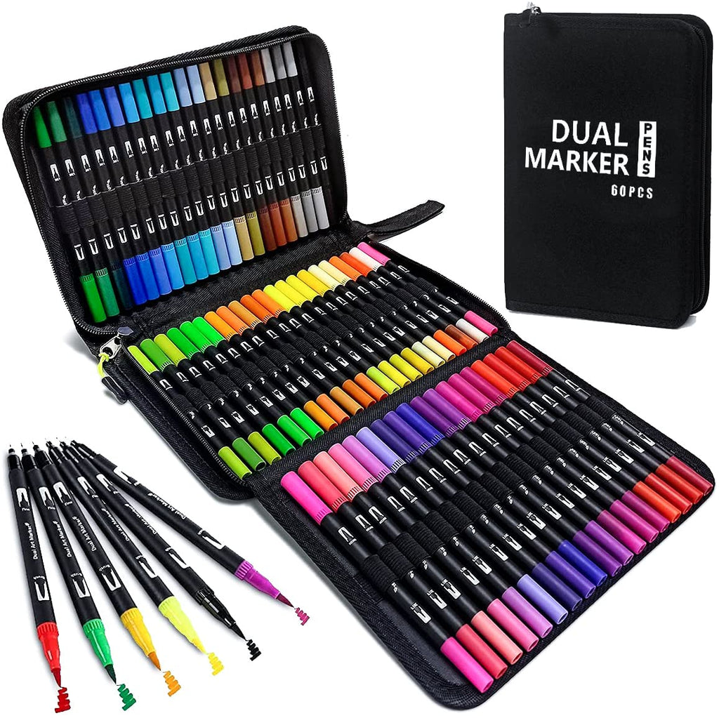  Dual Brush Marker Pens, 80 Colors Markers Set with Fine and  Brush Tip for Kids Adult Coloring Book Bullet Journaling Note Taking  Planner Hand Lettering Calligraphy Drawing Art Supplies Kit 