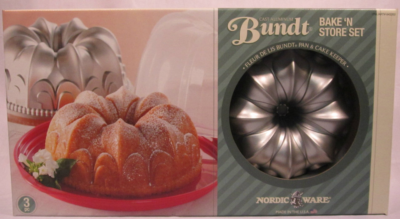 Nordic Ware Cast Aluminum Fleur de Lis Bundt with Cake Keeper