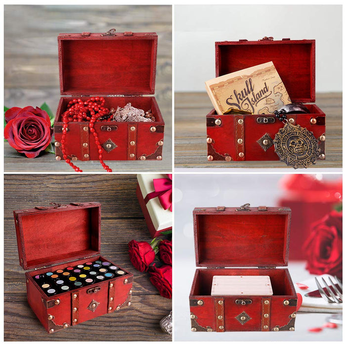 SICOHOME Treasure Box, 7.1 Treasure Chest with Pirate Trinkets, Vintage Wooden Decorative Box for Jewelry, Tarot Cards, Box
