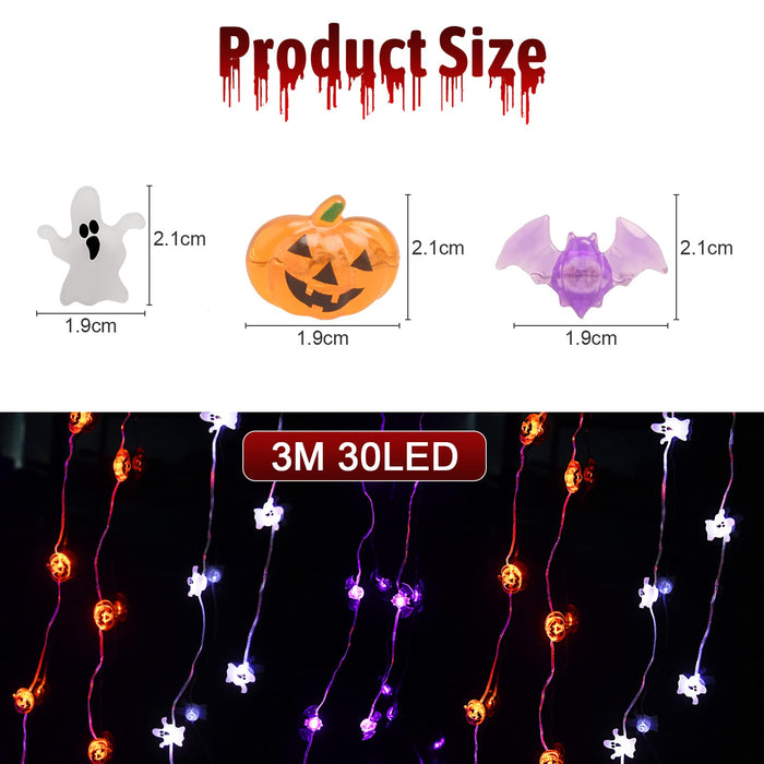 Bolweo Halloween String Lights 3 Packs, Pumpkin Ghost Bats Lights Battery Operated 9.8Ft 30Led Halloween Decorations For Home Dec