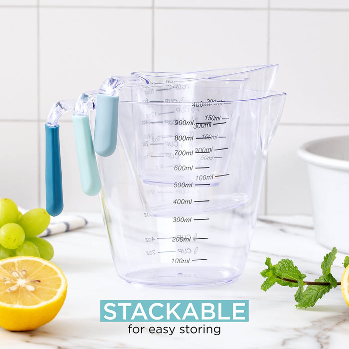 Social Chef 3-Piece Liquid Measuring Cups - Stackable Clear Plastic Me —  CHIMIYA
