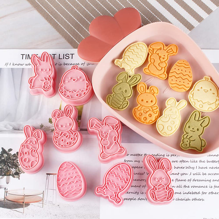 Cookie Cutters, 8 Pcs Easter Cookie Cutter Set, Egg, Bunny, Rabbit, Butterfly, Carrot, Chick Stainless Steel Biscuit Cutters for Easter Biscuits, Pink