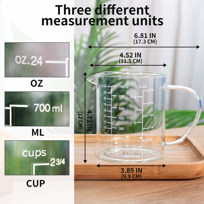 High Borosilicate Glass Measuring Cup Set-V-Shaped Spout，Includes  60ml(2OZ), 120ml(4OZ), and 250ml(8OZ) Glass Measuring Beaker for Kitchen or