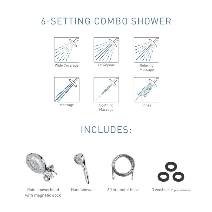 Moen Engage Magnetix Chrome 2.5 GPM Handheld/Rain Shower Head 2-in-1 Combo Featuring Magnetic Docking System, Rain Shower Head with Handheld Spray, 26009