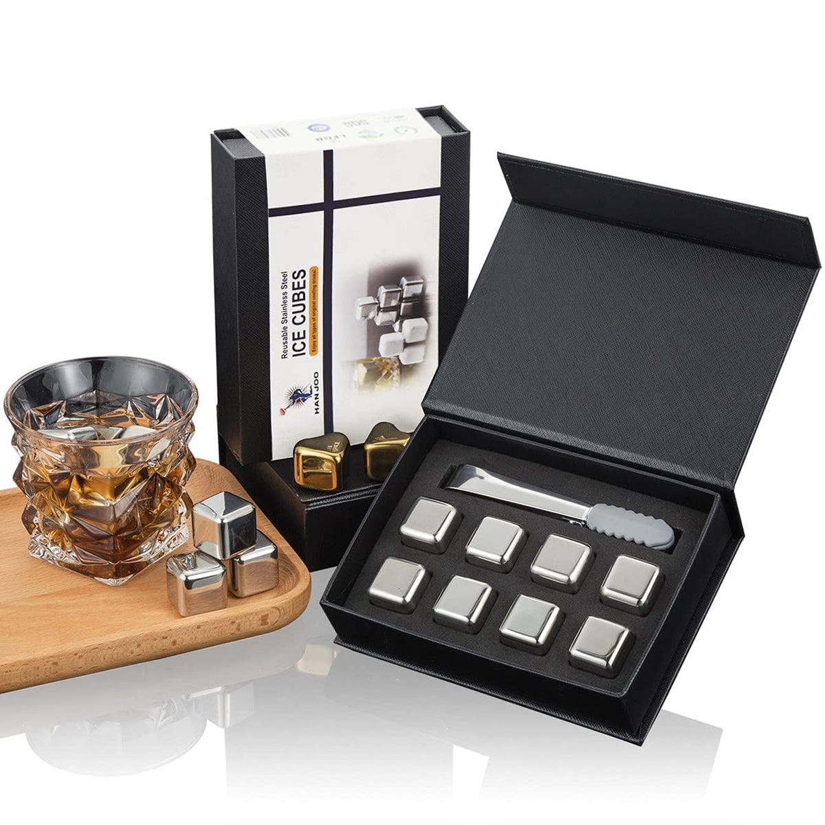 Chouggo Bullet Whiskey Stones with Vintage Wooden Case, Stainless Steel Ice  Cubes, Whiskey Gift Set for Men, Dad, Husband, Boyfriend