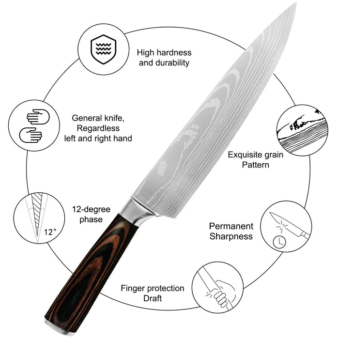 XYj 8 Inch Knives Chef Knife Japanese Kitchen Knife Stainless Steel Knives  Ultra Sharp Wood Handle Chef Knives High Carbon Stainless Steel Laser  Slicing Knife Cleaver Knife Kitchen Knife