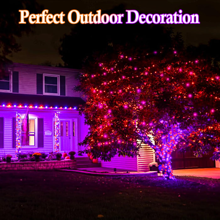 Bolweo Halloween Solar Fairy Lights Outdoor, Orange And Purple String Lights 39.4Ft 120 Led, Ip65 Waterproof Solar Outdoor Lights