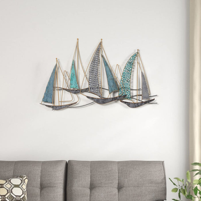 Deco De Ville Contemporary Modern Design Nautical Style Sail Boats Theme Metal Wall Sculpture Marine Decor,sailboatA