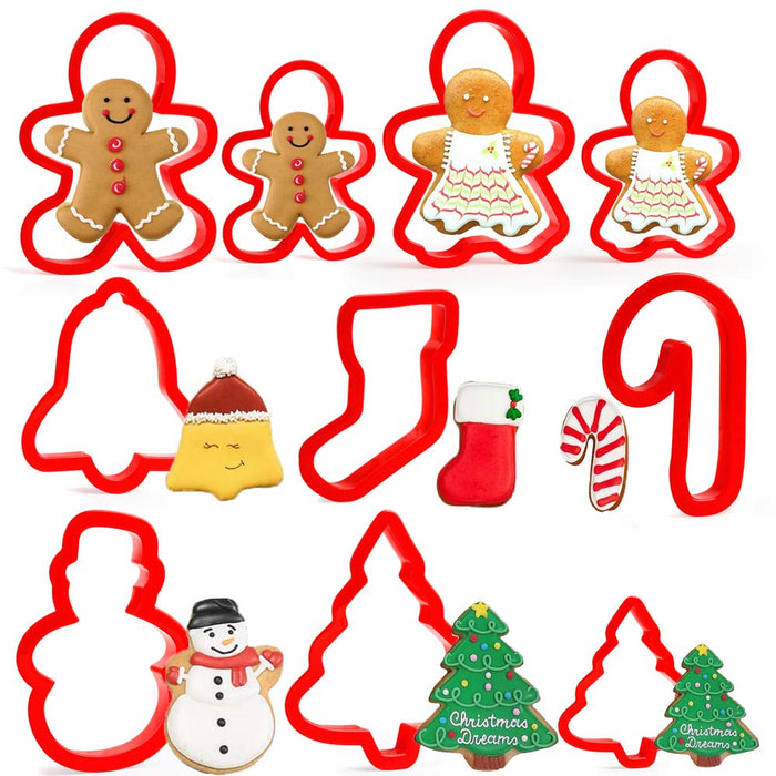 Orapink Christmas Cookie Cutter Set - 10 Piece Plastic Gingerbread Boy2, Gingerbread Girl2, Christmas Tree2, Beckoning Snowman1