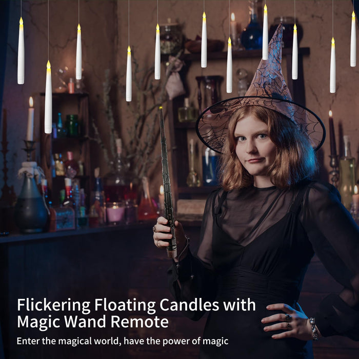 Floating Candles with Wand 20PCS Harry Potter Magic Hanging Candles Warm  Light Battery Operated for Valentine's Day Gift Party Decor 