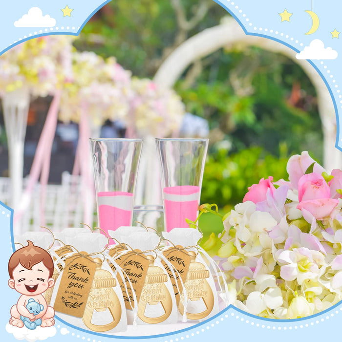 36 Packs Bottle Openers Baby Shower Party Favor for Guests Cute Baby Bottle Shaped Opener Souvenirs with Organza Bags