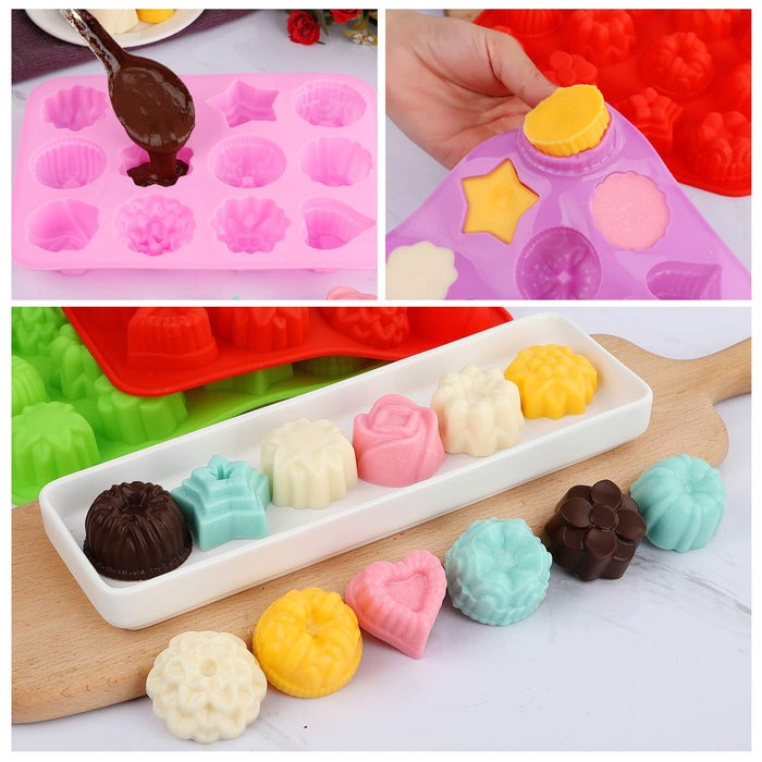 homEdge Food Grade Silicone Flowers Molds, Baking Pan with Flowers and  Heart Shape Non-Stick 3-Pack Silicone Molds for Chocolate, Candy, Jelly,  Ice