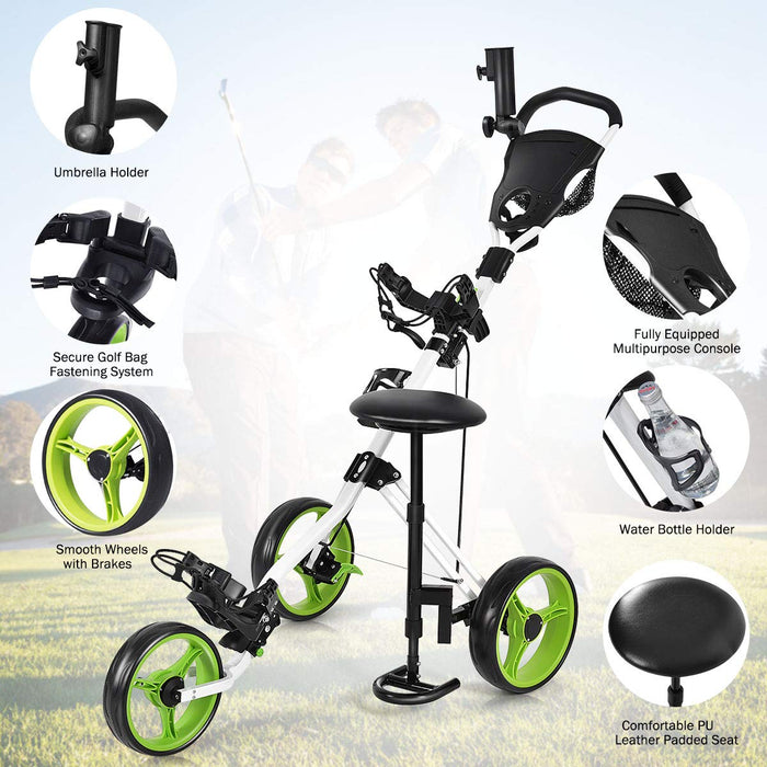 GYMAX Golf Cart, Foldable 3 Wheel Golf Push Cart with Detachable Seat, —  CHIMIYA