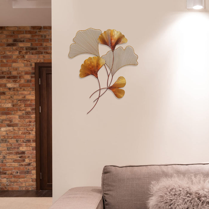 Asense Metal Wall Art Ginkgo Leaf Wall Hanging Sculpture Modern Home Decoration, Gold