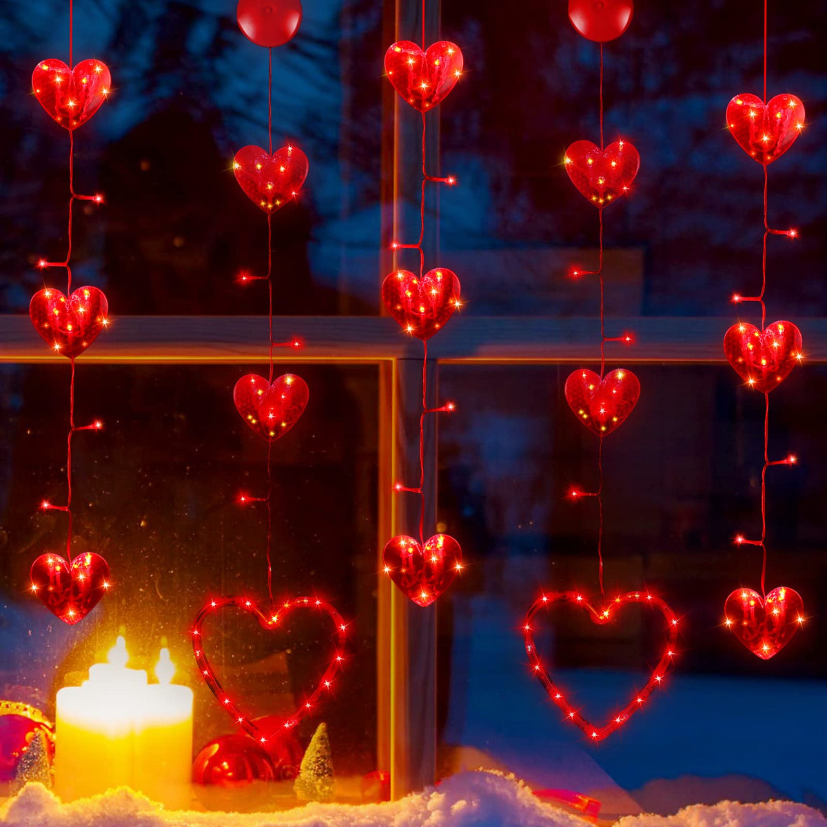 Lighted Valentines Day Window Decoration, 3 Pack Love Heart Window Lights,  Battery Operated Valentine Decorations for Wedding Mother's Day or Party