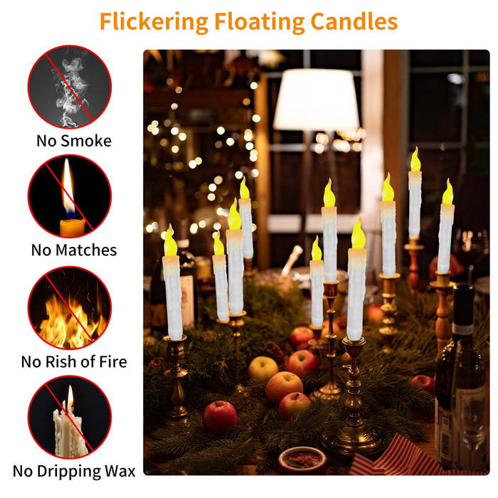  Floating Candles with Wand, 20 PCs Magic Hanging Candles,  Flickering Warm Light Flameless Floating LED Candle with Wand Remote,  Battery Operated Window Taper Candle Set for Party Valentine's Day Gift 