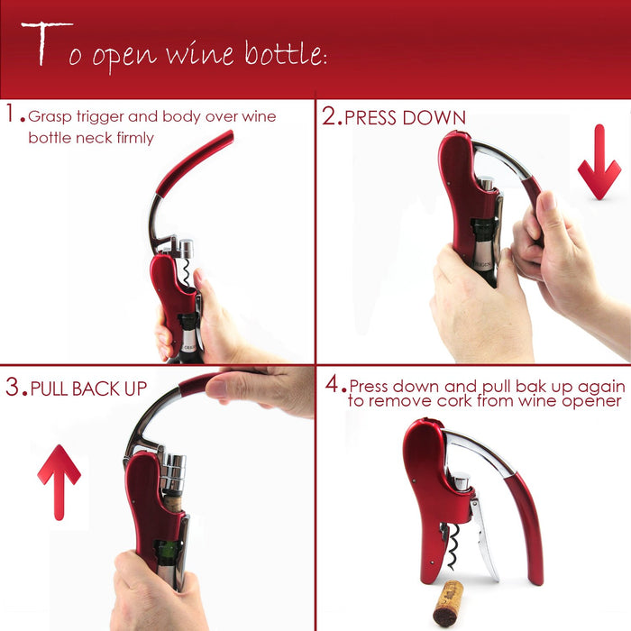KAYCROWN Wine Bottle Opener, Vertical Lever Corkscrew with Built in Foil Cutter Design, Manual Handheld Corkscrew with Ergonomic