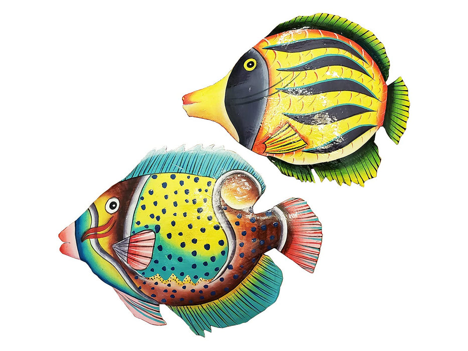 All Seas Imports Set of two Handchiseled Ocean Inspired Tropical Metal Art Wall Fish Decor!