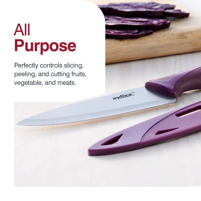 Zyliss Utility Paring Kitchen Knife with Sheath Cover - Stainless Steel Kitchen Knife Perfect for Cutting Meat, Vegetables and Fruit - 5.5-Inch, Purple
