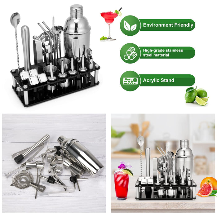 Cocktail Shaker Set, 23-Piece Stainless Steel Bartenders Kit with Acrylic Stand & Cocktail Recipes Booklet, Professional Bar Tools
