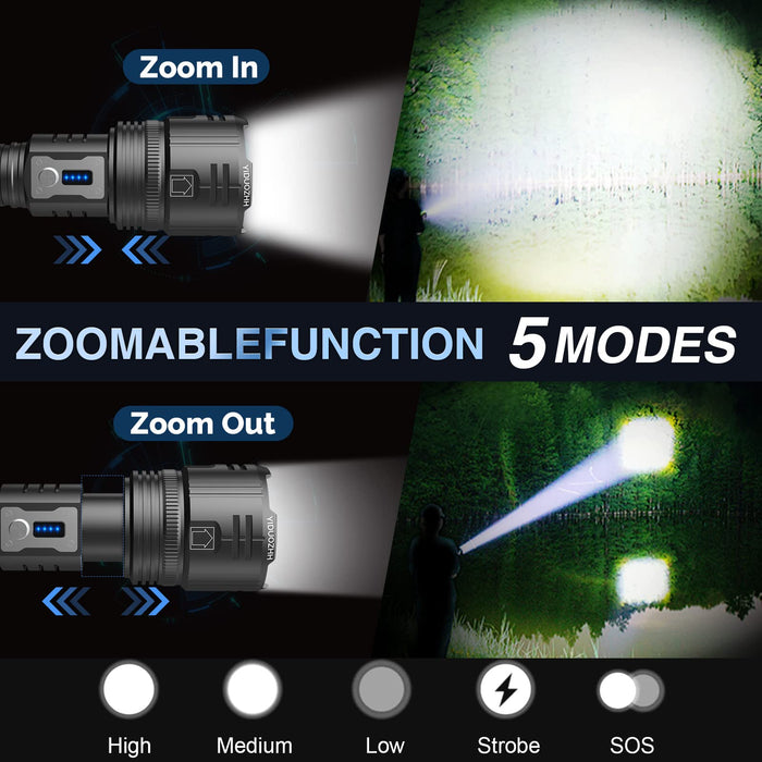 YIDUOZHH Flashlights High Lumens Rechargeable,100000 Lumen Brightest Led  Flashlight,Super Bright Flash Lights Battery Powered Powerful Handheld