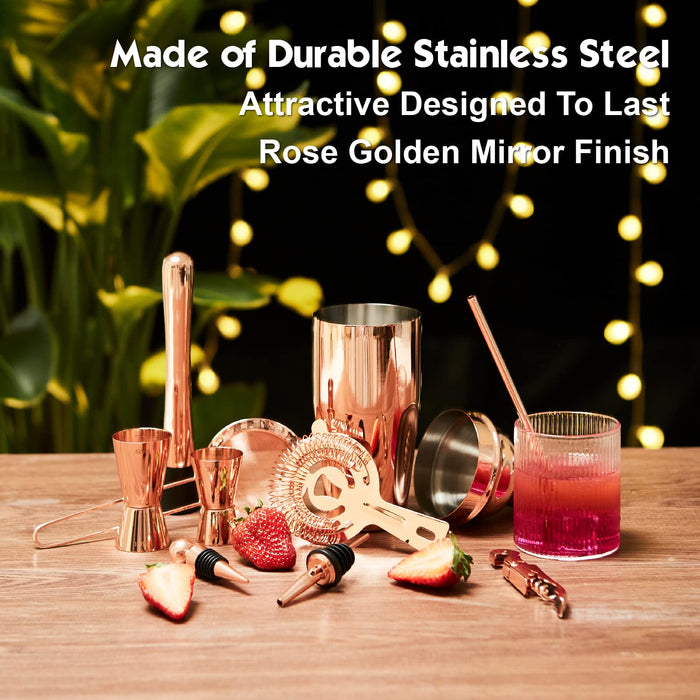 Cocktail Shaker Set with Rotating Stand, Durable Stainless Steel - 21PCE Bartenders Drinks Mixer Kit - Strainer, Pourer, Muddler