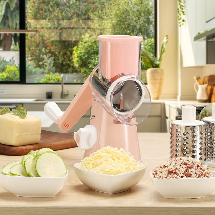 Rotary Cheese Grater with Handle, Cheese Grater Hand Crank, Fast Cutting  Grater for Kitchen with 3 Interchangeable Blades, Vegetable Slicer, Cheese