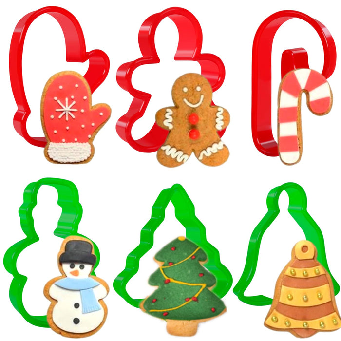 Crethinkaty Christmas Cookie Cutter-6 Pcs Plastic Cookie Cutter Set,Gingerbread Man,Christmas tree,Snowman,Candy Cane,Gloves