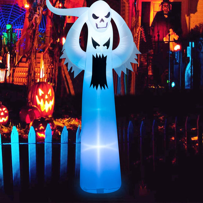 12 Ft Inflatable Halloween Terrible Spooky Ghost With Skull Decorations Build-In Leds Blow Up Halloween Decoration For Outdoor